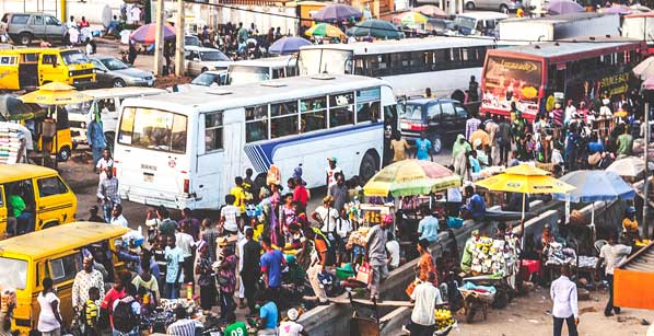 Crowded international transport hub